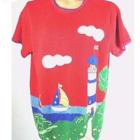 QUACKER FACTORY RED BEACH LIGHTHOUSE SWEATER - Picture 2 of 8